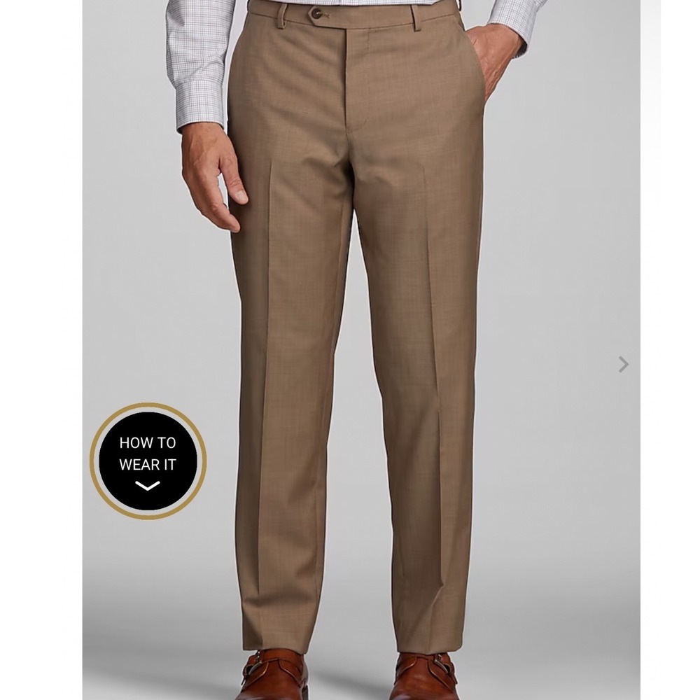 Jos A Bank Dress Pants Mens 35 Brown 100% Wool Executive Traditional Cuffed